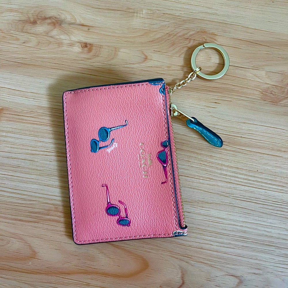 Coach Pink Card Holder with Keychain